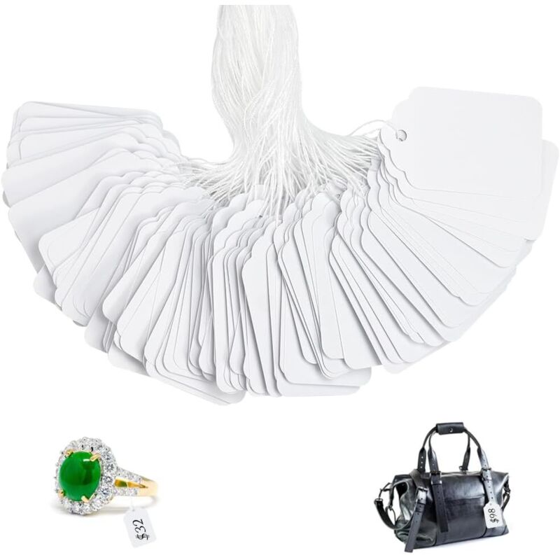 Weißes Preisschild (45 x 28 mm) mit Schnur für Geschäfte, Geschenke, Bekleidung, Floristen