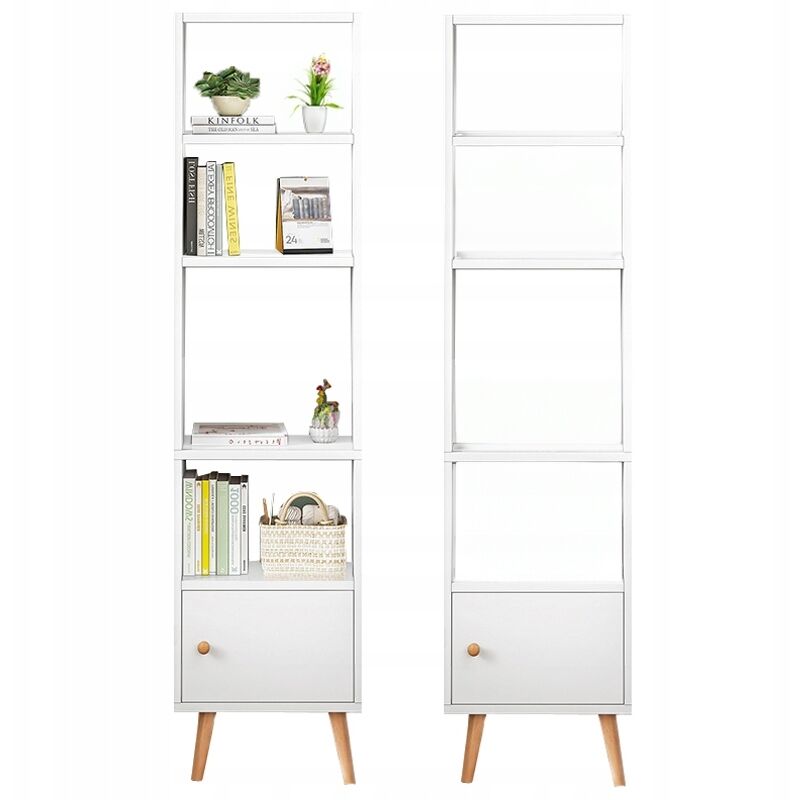 Weißes Standregal für Bücher, hohe Regalböden, skandinavischer Schrank