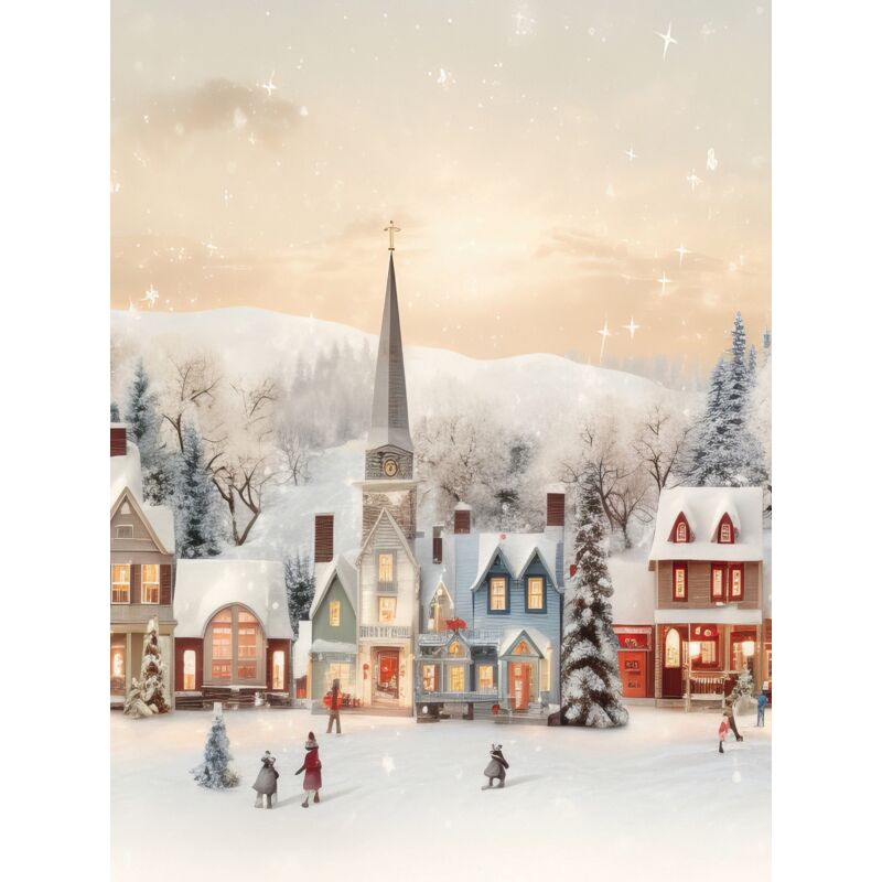 Weihnachten Winter Stadt Poster Winter Schnee Landschaft 21x15cm P2382A5
