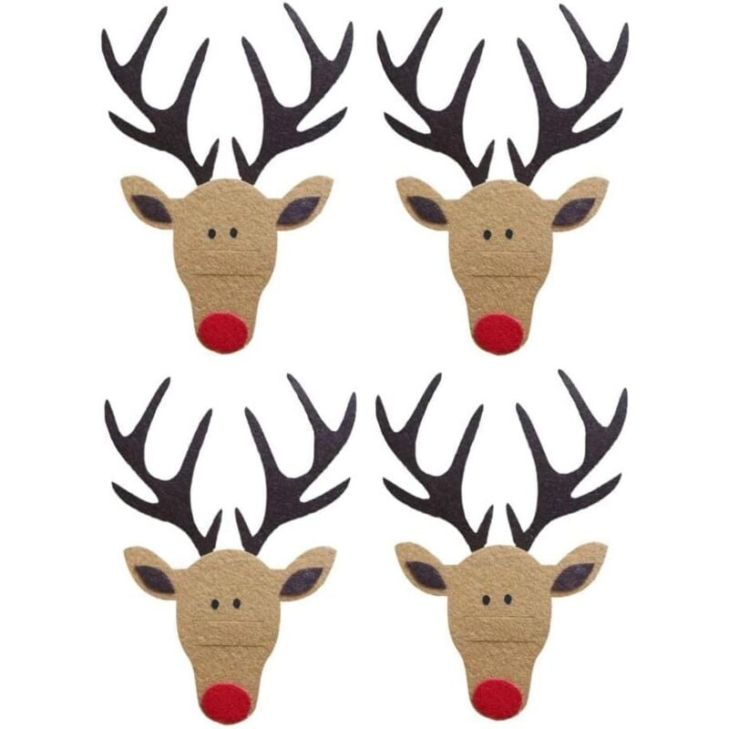 Weihnachtliches Geschirrset, braunes Rentier-Design, 19,5 x 14 cm, 4-teiliges Besteckset, Aufbewahrungstasche aus Filz, Esstisch