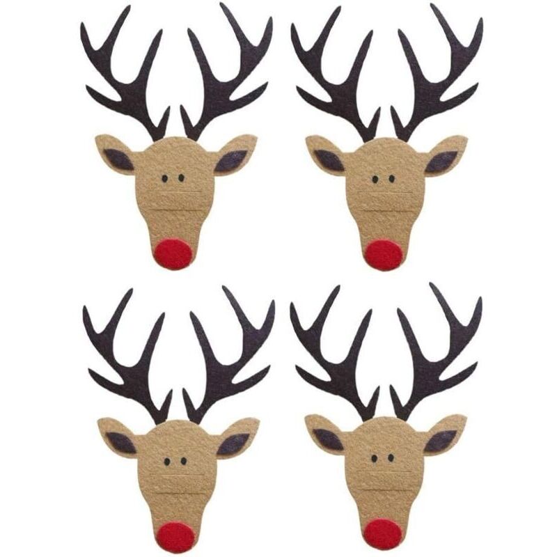 Weihnachtliches Geschirrset, braunes Rentier-Design, 19,5 x 14 cm, 4-teiliges Besteckset, Aufbewahrungstasche aus Filz, Esstisch
