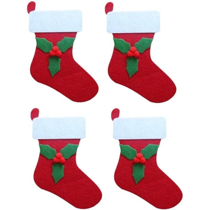 Weihnachtliches Geschirrset, rote Weihnachtsstrümpfe, 15,5 x 12 cm, 4-teiliges Besteckset (Messer und Gabeln), Aufbewahrungsbeutel aus Filz, Esstisch