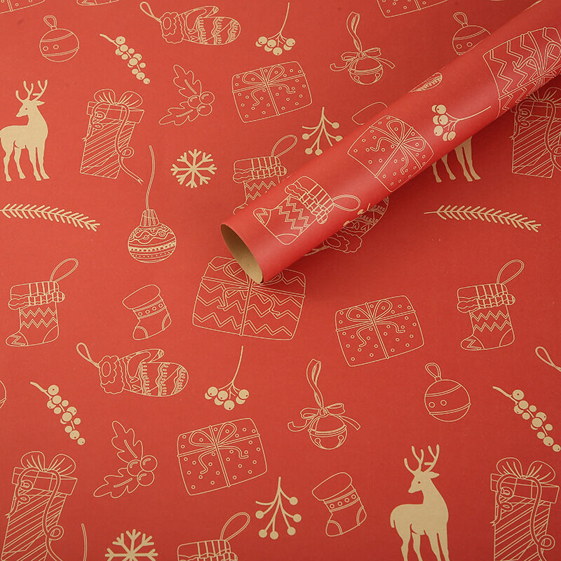 Weihnachtliches Kraftpapier-Geschenkpapier, 75 x 50 cm, umweltfreundliche Geschenkverpackung, rotes Rentier, 5 Stück
