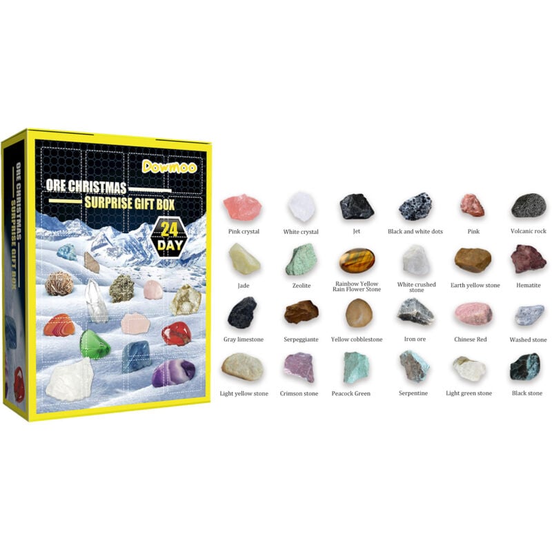 Weihnachts-Adventskalender 2024, Adventskalender, Mineraliensammlung Geschenkset, Adventskalender für Kinder, Weihnachts-Countdown-Kalender-Kit