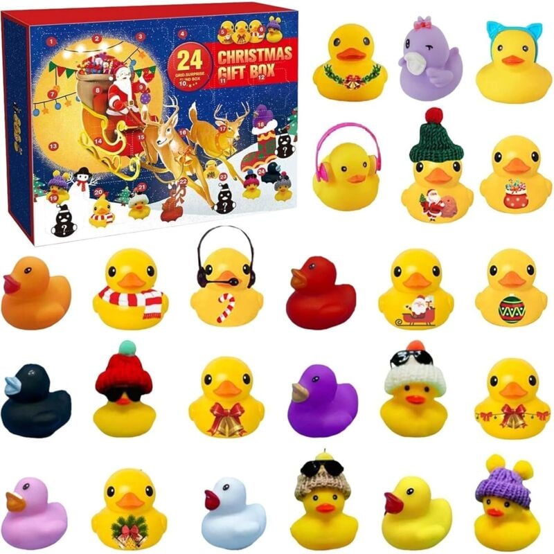 Weihnachts-Adventskalender für Gummienten, Adventskalender 24 Tage bis Weihnachten 2024, Weihnachts-Enten-Adventskalender