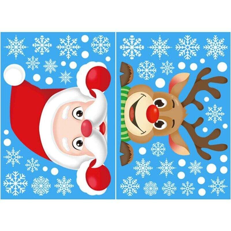 Weihnachts-Fensteraufkleber (2 Stück) Weihnachtsfensterdekoration Wiederverwendbar, Weihnachtsmann/Rudolph Für Haushalte und Familien