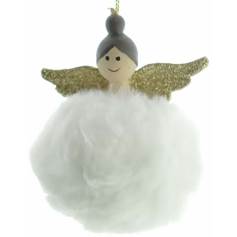 Weihnachtsanhänger Engel Weiß ø 5 cm - Polyster & Holz