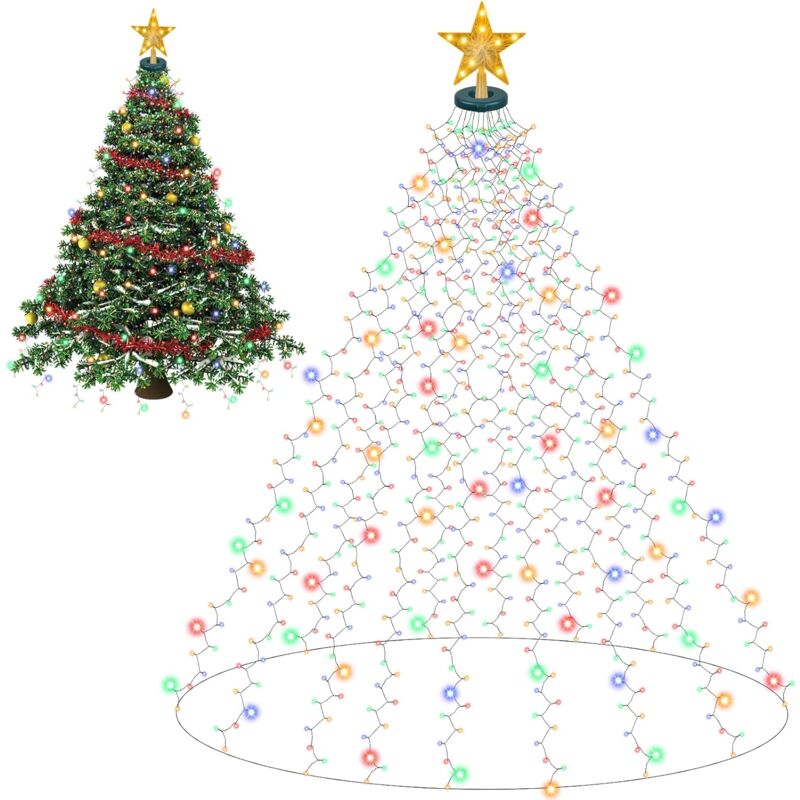 Weihnachtsbaum-Lichterkette, 400 LEDs, 16 x 2 m, Weihnachtsbaum-Lichtervorhang, Weihnachtsbaum-Lichterkette, helle Weihnachtsbeleuchtung (Farbe)