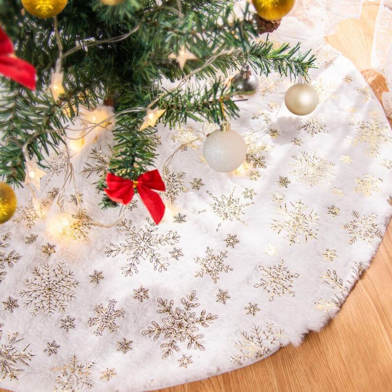 Weihnachtsbaumrock, 60 cm, Weihnachtsbaummatte, große goldene Schneeflocke, Weihnachtsbaum-Fußabdeckung, Weihnachtsbaum-Fußabdeckung,