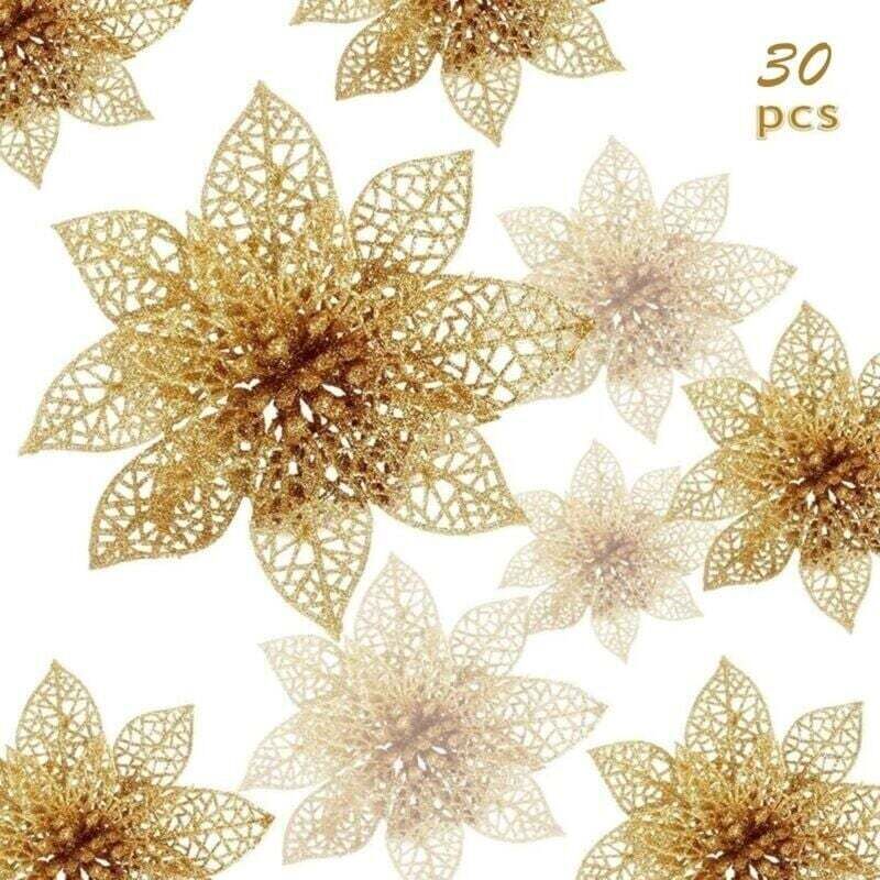 Weihnachtsblumen, 30 funkelnde Weihnachtsblumen, hohle funkelnde Weihnachtsblume, künstliche Weihnachtssternblumen-Dekoration, Dekoration für