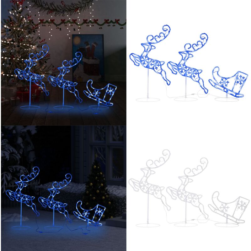 Weihnachtsdeko led Rentiere & Schlitten Acryl 260x21x87 cm Blau - Weihnachtsdeko - led Beleuchtung - Rentier Deko - Winter Deko - Outdoor Deko - Home