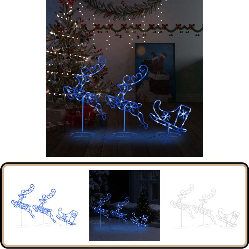 Weihnachtsdeko led Rentiere & Schlitten Acryl 260x21x87 cm Blau - Weihnachtsdeko - led Beleuchtung - Rentier Deko - Winter Deko - Outdoor Deko