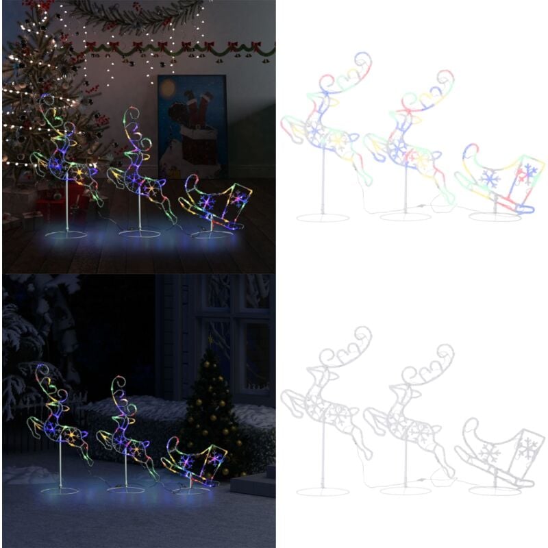 Weihnachtsdeko LED Rentiere & Schlitten Acryl 260x21x87 cm Bunt - Weihnachtsdeko - LED Beleuchtung - Rentier Deko - Winter Deko - Outdoor Deko - Home