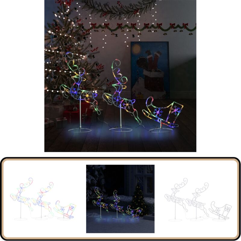 Weihnachtsdeko LED Rentiere & Schlitten Acryl 260x21x87 cm Bunt - Weihnachtsdeko - LED Beleuchtung - Rentier Deko - Winter Deko - Outdoor Deko