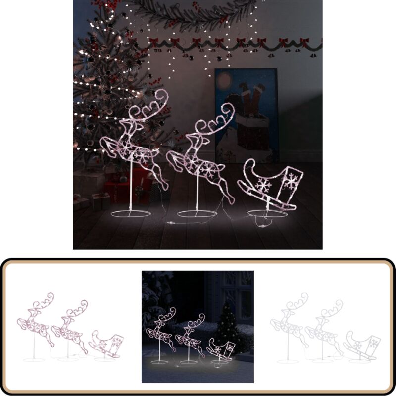 Weihnachtsdeko LED Rentiere & Schlitten Acryl 260x21x87 cm - Weihnachtsdeko - LED Beleuchtung - Rentier Deko - Schlitten Deko - Winter Deko