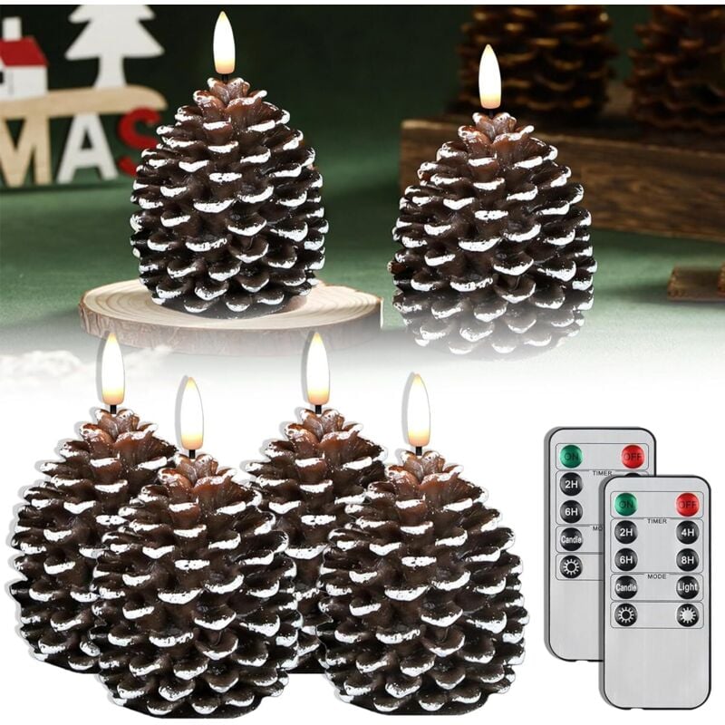 Weihnachtsdeko Tannenzapfen LED Kerzen mit Timerfunktion 4 PCS Tannenzapfen Deko Kerzen LED Flackernd, Weihnachtsdeko Tisch Flammenlose