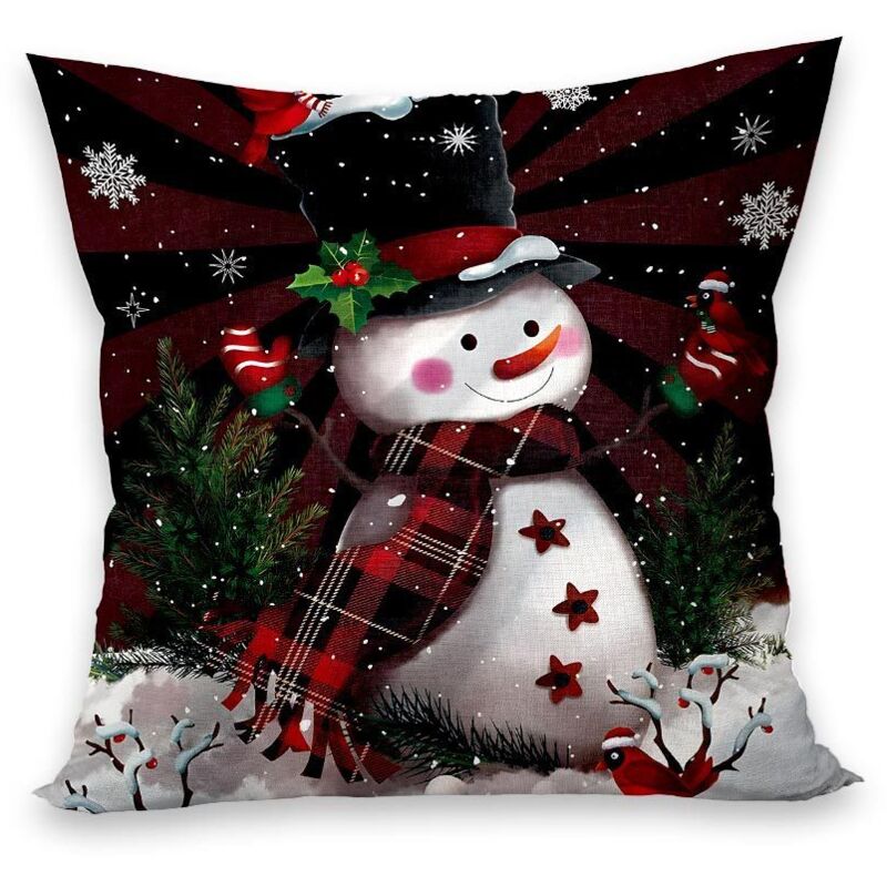 Weihnachtskissenbezug, Baumwoll-Leinen, niedliches Cartoon-Design, Weihnachtskissendekoration, 45 x 45 cm, für Autos und Sofas