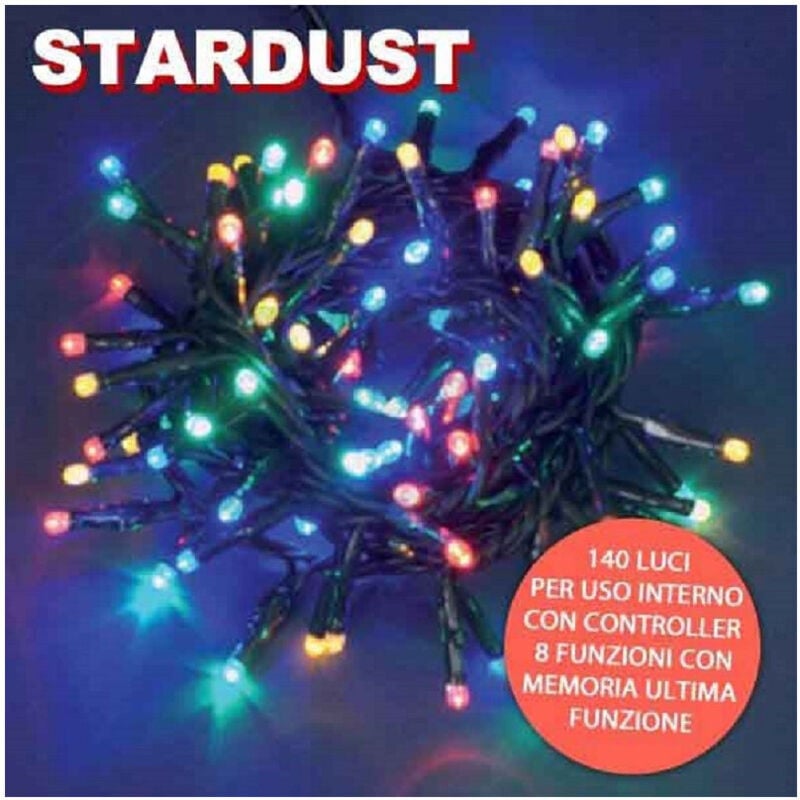 Trade Shop - WEIHNACHTSLICHTERKETTE 140 MEHRFARBIGE GLÜHWÜRMCHEN MIT 8-FUNKTIONEN-CONTROLLER STARDUST -