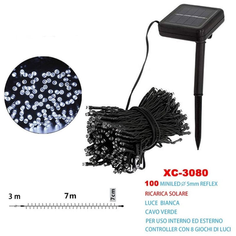 Trade Shop Traesio - Trade Shop - 100LED solargeladene weihnachtsbeleuchtung weisses licht XC-3080 -