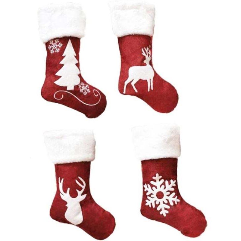 Weihnachtsstrumpf-Anhänger, großes Hirschmotiv, dekorative Strümpfe, Geschenktüten für Strümpfe, 4er-Set