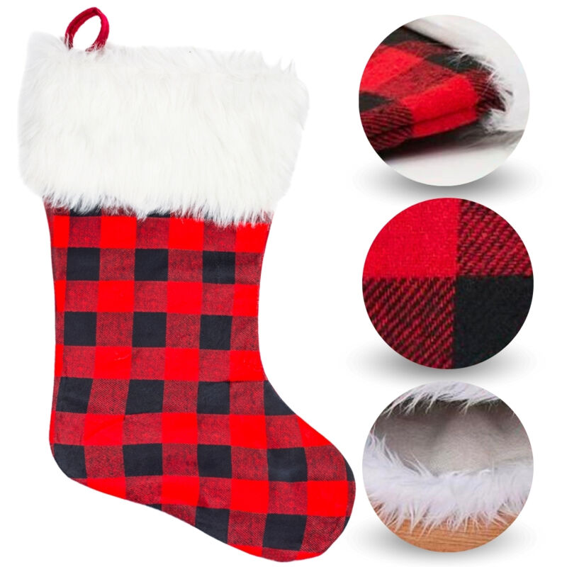 Weihnachtsstrumpf mit Karomuster für den Kamin, Geschenke, Anhänger, Dekoration, Weihnachtsbaum