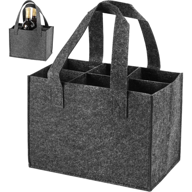 Weintasche aus Filz für 6 Flaschen – Tragetasche mit Fächern für Champagner, Bier und andere Getränke