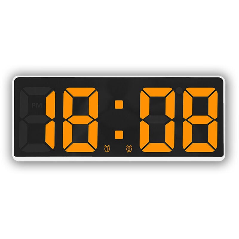 Weiß + Orange-Quarz Wecker LED Uhr Große Display Digital Uhr Nachttisch für Schlafzimmer,