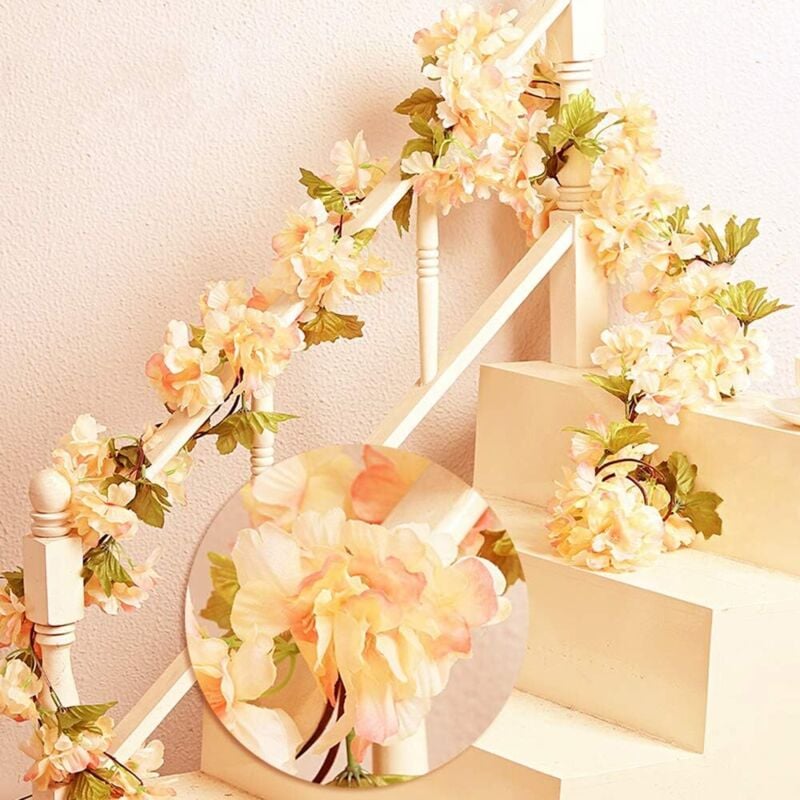 Champagner - 2 Stück x 235 cm Kunstblumen, Kirschbaumgirlande, Seil, Weinblatthecke, Heimhecke, Gartenhecke, Hochzeit, Weihnachtsdekoration