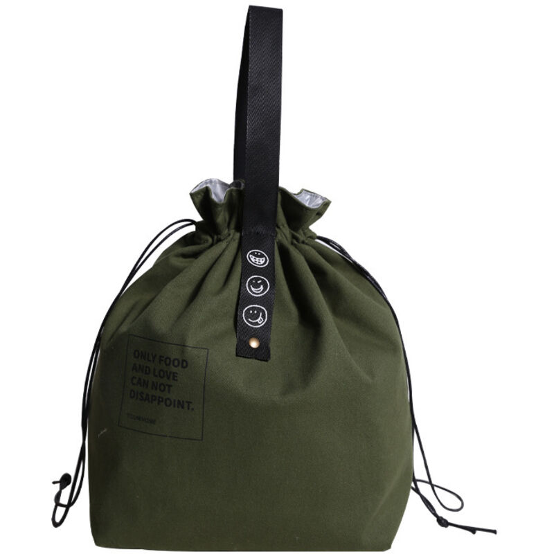 Isolierte Bento-Tasche aus Canvas mit großer Öffnung, Lunchbox mit Kordelzug, Schultasche, Picknicktasche, Campingtasche, Küchenzubehör (grün)