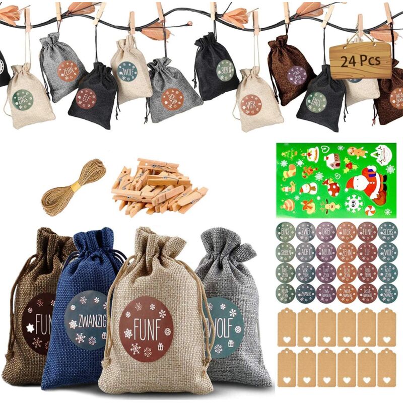 Weitere Weihnachtsdeko, 24 silberne Tüten für Weihnachtsdeko, große Geschenktüten, Weihnachtsgeschenktüten, Weihnachtsgeschenktüten mit 24