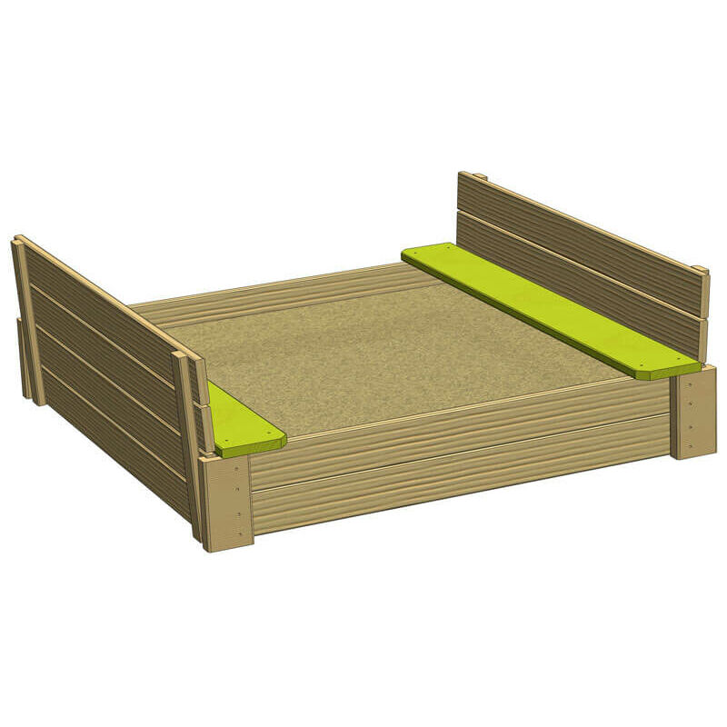 Wendi Toys - Holz Sandkasten 'Delux' mit Sitzflächen inkl. Holzabdeckung, grün/natur