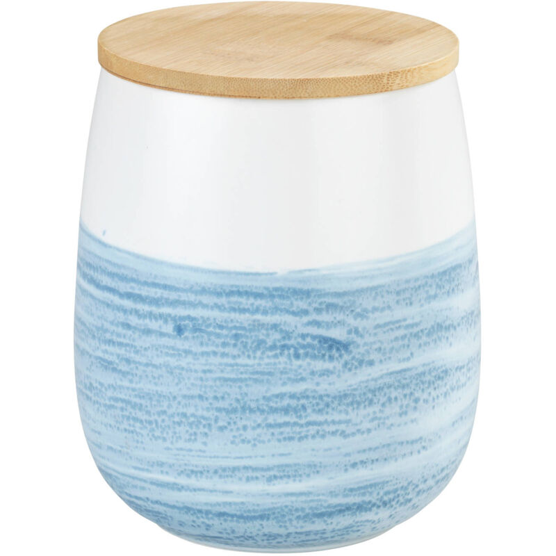 Aufbewahrungsdose Mala 1,2 l, Vorratsdose aus hochwertiger Keramik, Blau, Keramik weiß blau, Bambus braun - blau - Wenko