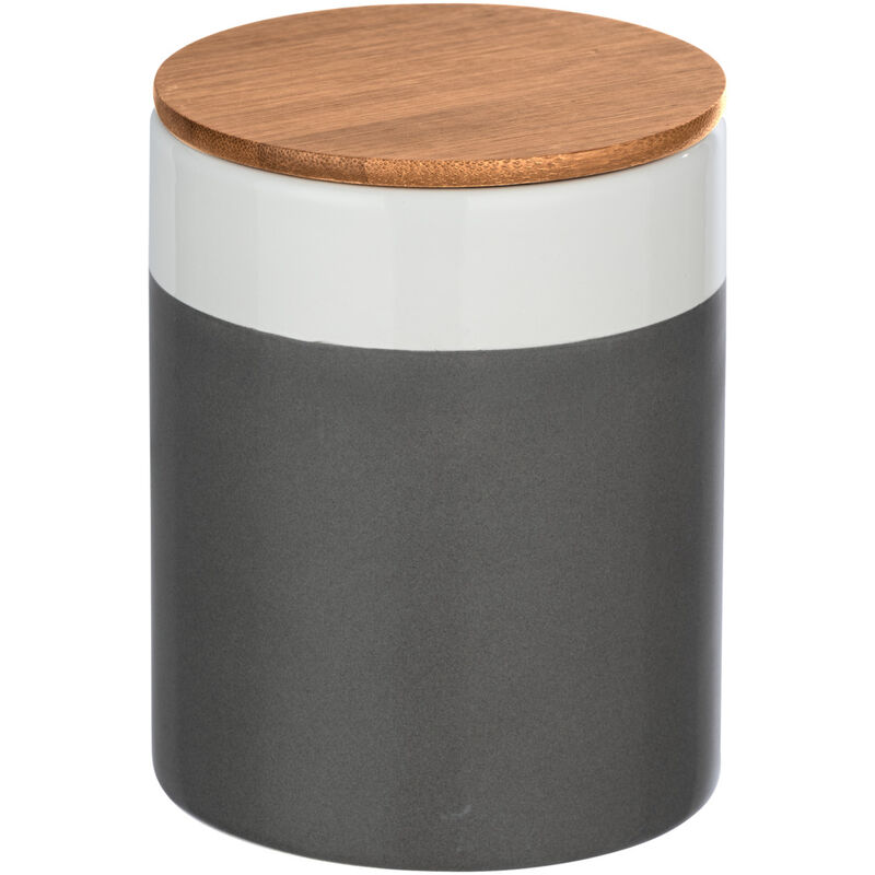 Aufbewahrungsdose Malta 0,95 l hochwertige Keramik, Keramikdose im trendigen Farbblockdesign in Grau/Weiß, Grau, Keramik mehrfarbig, Bambus braun,