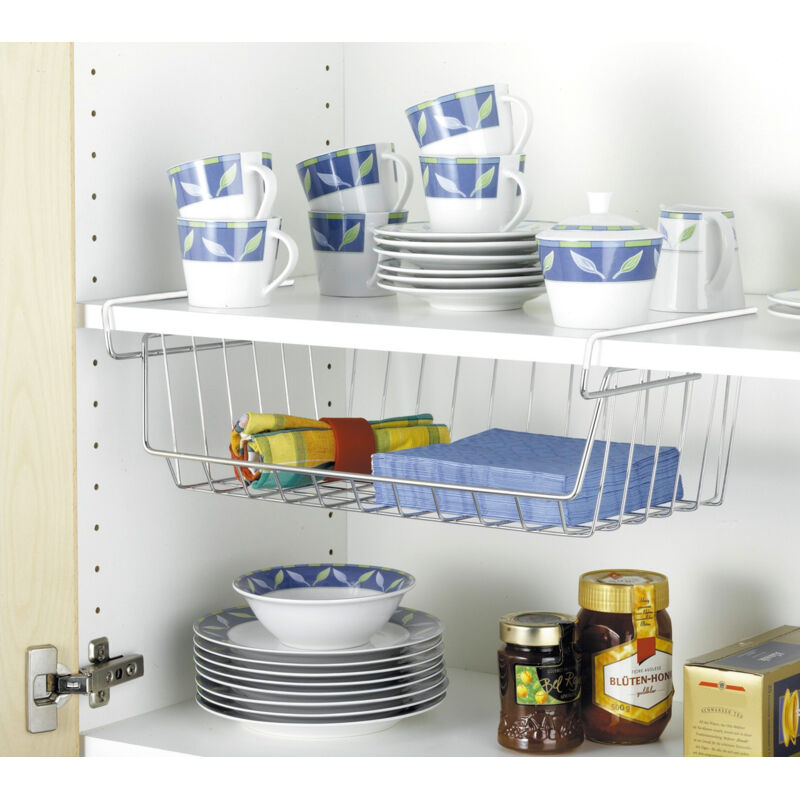 Regaleinhängekorb, Metallkorb mit Anti-Rutsch-Gummierung, Silber glänzend, verchromtes Metall silber glänzend - silber glänzend - Wenko