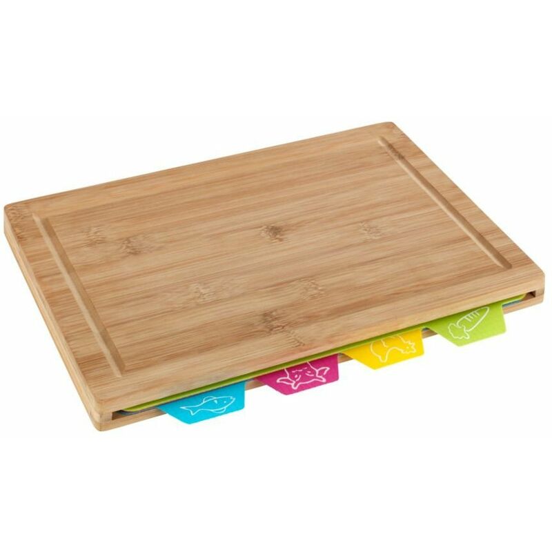 Schneidebrett aus Bambus Bella, mit 4 Schneidematten, Braun, Bambus braun, Polypropylen mehrfarbig - braun - Wenko