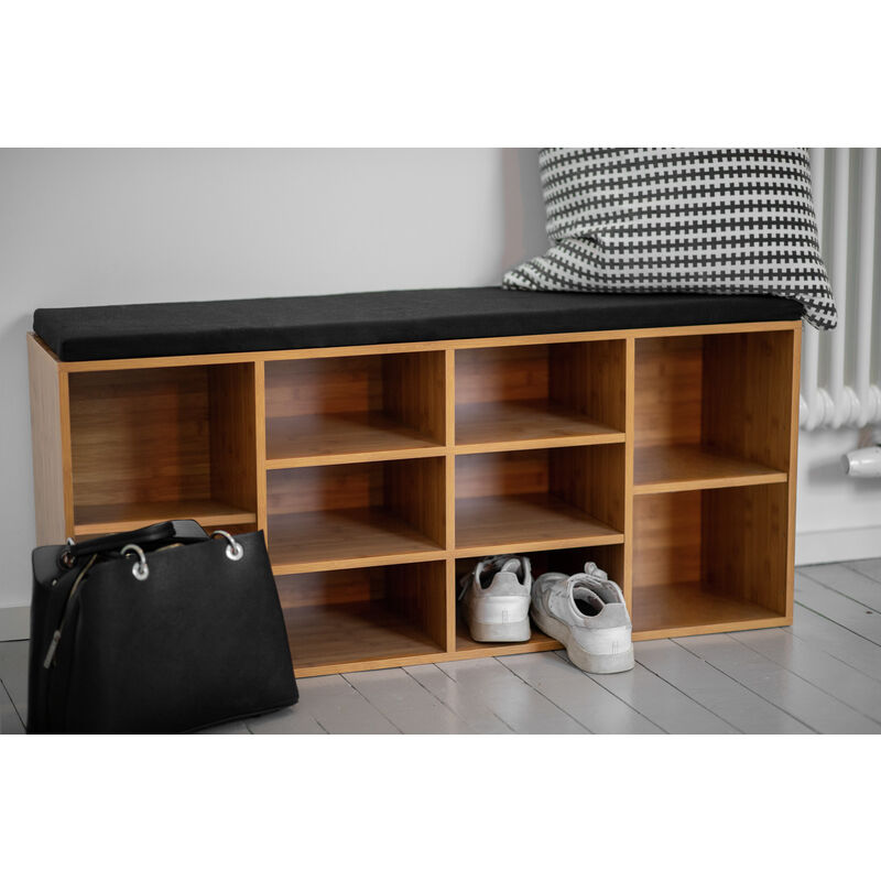 Schuhbank mit Sitzpolster Loft, für bis zu 10 Paar Schuhe, Braun, mdf braun, Polyester schwarz - braun - Wenko