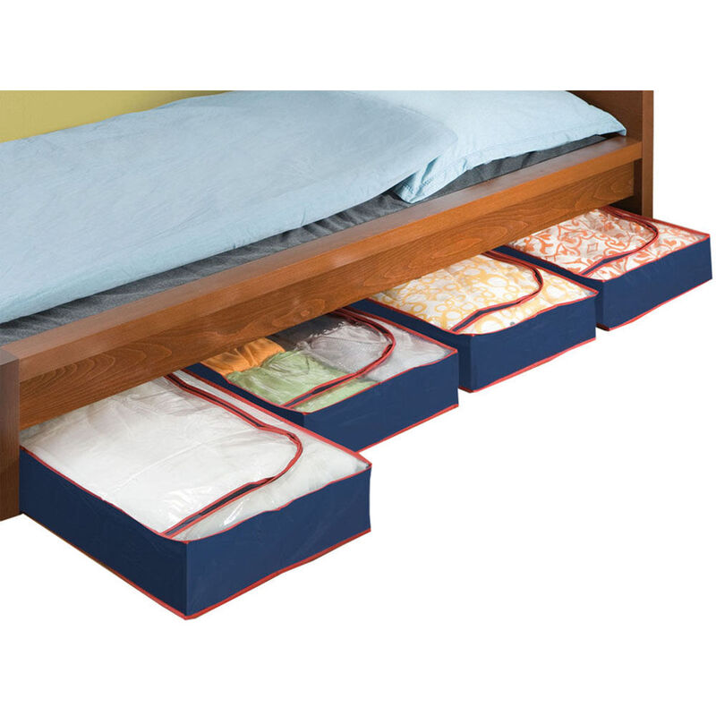 Maximex Unterbettkommode Blau-Rot 4er Set, Aufbewahrungskommoden für Saisontextilien, Blau, Polyethylen-Vinylacetat blau rot - blau