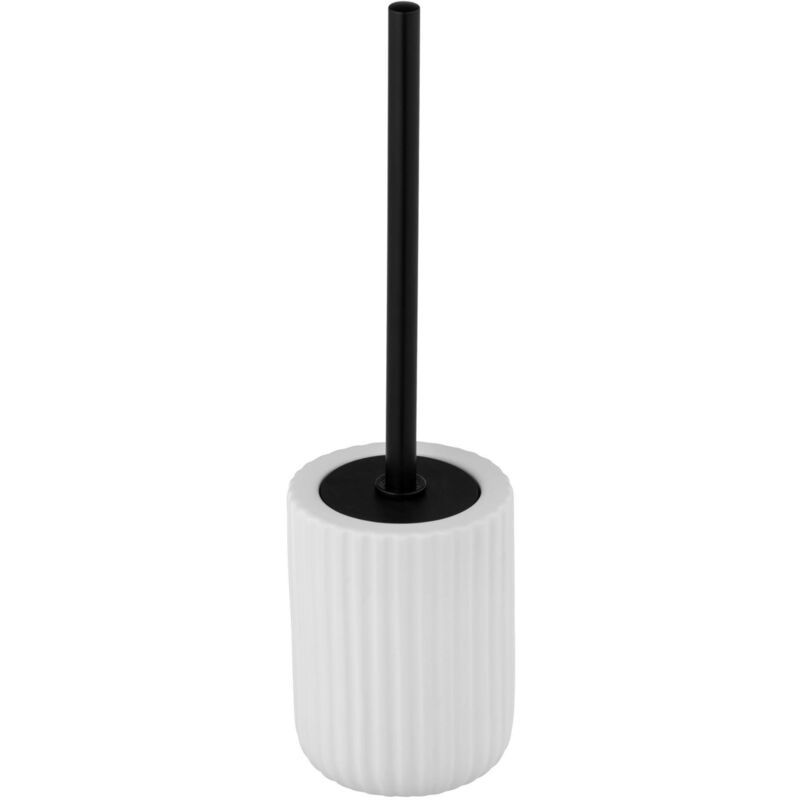 WC-Garnitur Belluno Weiß Keramik, WC-Bürstenhalter, Weiß, Keramik weiß schwarz, Edelstahl rostfrei schwarz - weiß - Wenko