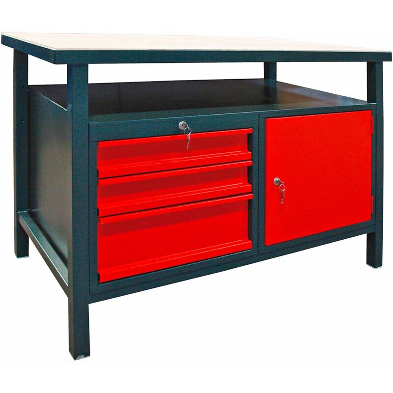 Dema - Werkbank Werktisch Arbeitstisch Werkstatt Tisch m. 3 Schubladen 1 Türe anthrazit