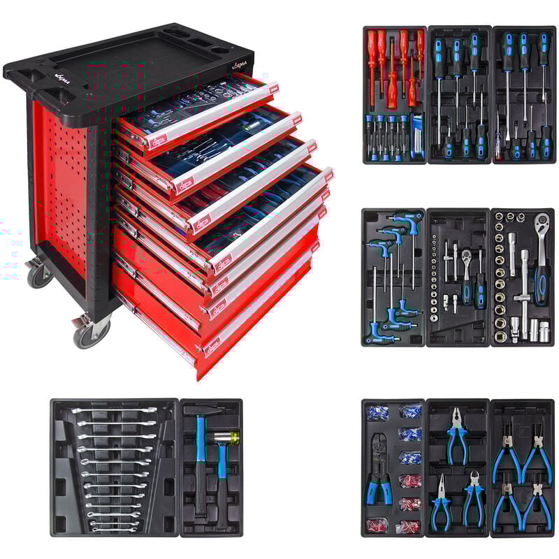 Dema - Werkstattwagen / Werkzeugwagen mit 7 Schubladen bestückt mit Werkzeug 262 tlg