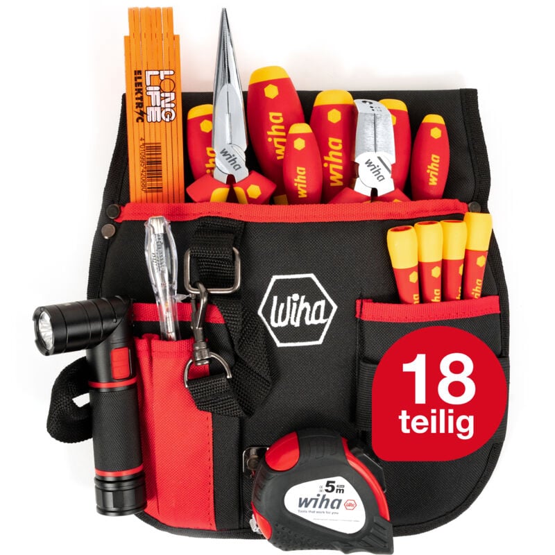 Wiha - Werkzeug Set Grundausstattung Elektriker 18 teilig i Gürteltasche i für mobilen Einsatz i vde Werkzeug (44574)