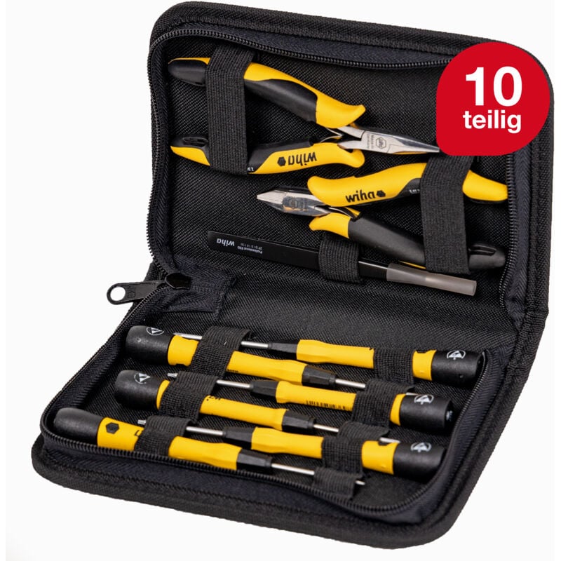 Werkzeug Set esd 10-tlg. inkl. Tasche i sicheres Arbeiten an empfindlichen elektronischen Bauteilen i Zangen, Schraubendreher, Pinzette (43994) - Wiha