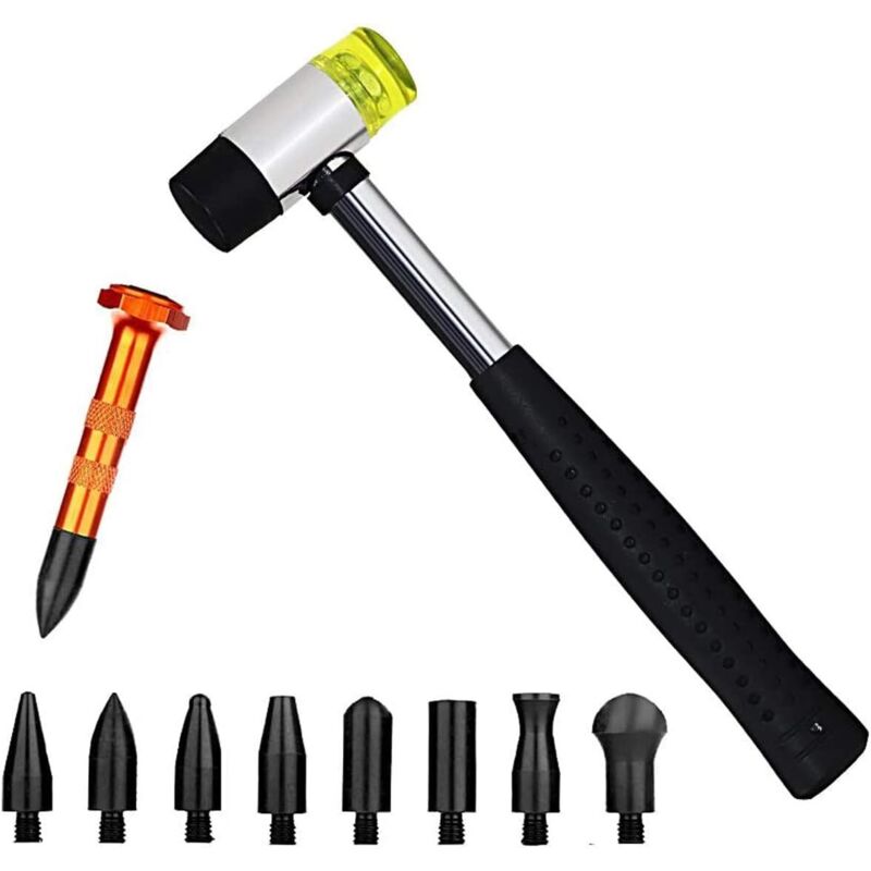 Werkzeug zur Dellenreparatur aus Gummi, 9-Kopf-Hammer, Werkzeug zum lackfreien Beulen, Dellenreparaturset