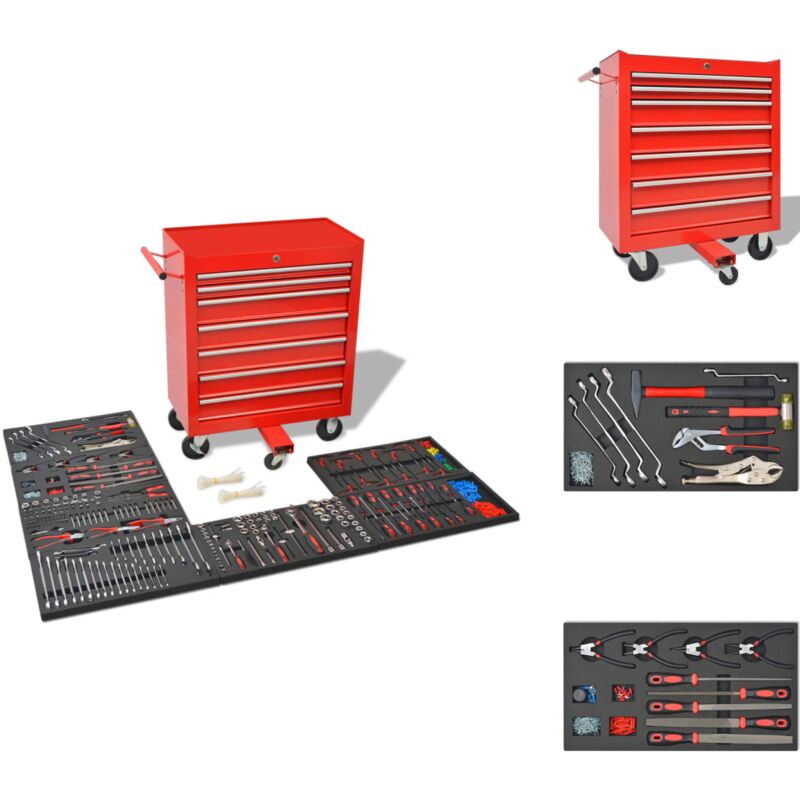 Vidaxl - Werkzeugkästen - Living Werkstattwagen mit 1125 Werkzeugen Stahl Rot - Rot