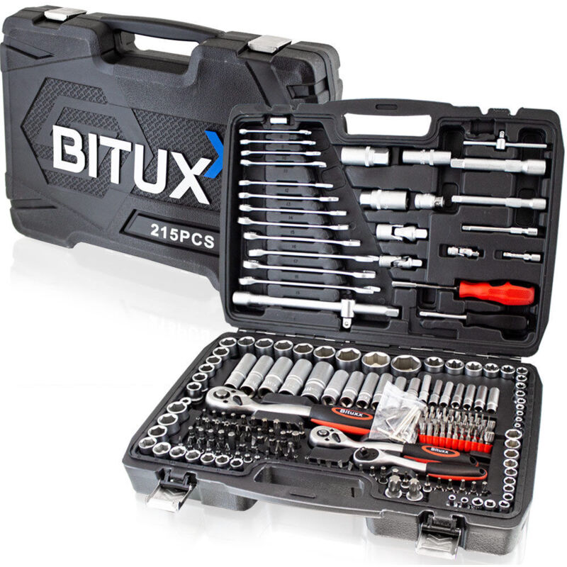 Werkzeugkoffer 215 tlg Knarrenkasten Ratschenkasten Nusskasten Stecknuss Umfangreiches Set mit 1/2' 1/4' 3/8' Ratschen & Zubehör