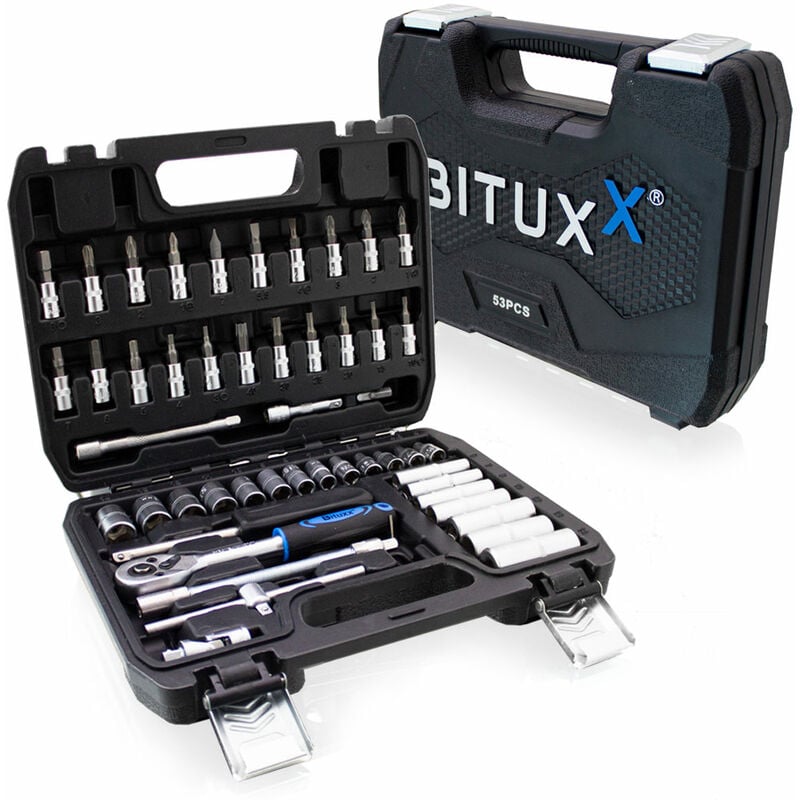 Bituxx - Werkzeugkoffer 53 tlg Knarrenkasten Ratschenkasten Nusskasten Stecknuss 1/4' Ratschen Set inkl. Nüsse und Adapter