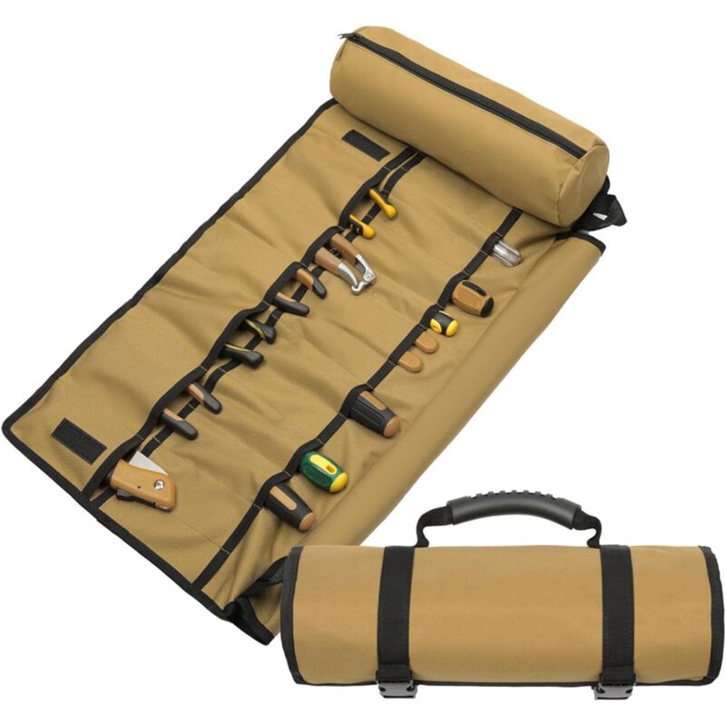 Werkzeugrollbeutel, brauner Verschleiß -Widerstands -Wach -Leinwand -Werkzeugbeutel, multifunktionaler praktischer Schraubenschlüsselrolle