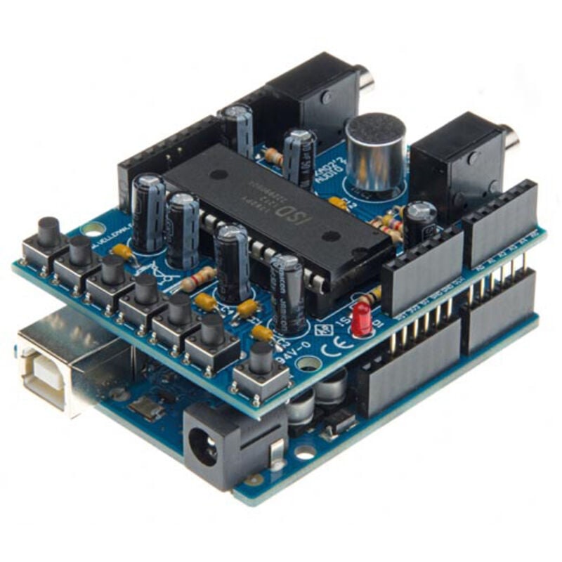 Audio-Aufnahme-Shield für Arduino®, 60 Sekunden, integriertes Mikrofon, Line-Eingang, stapelbar - Whadda
