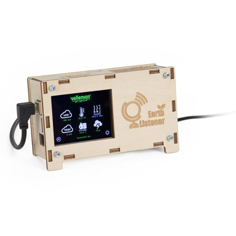 Velleman - Whadda Earth Listener, Luftqualitätsmesser, misst Feuchtigkeit, Luftdruck und Temperatur, inklusive Blitzdetektor, auf Arduino basierend,