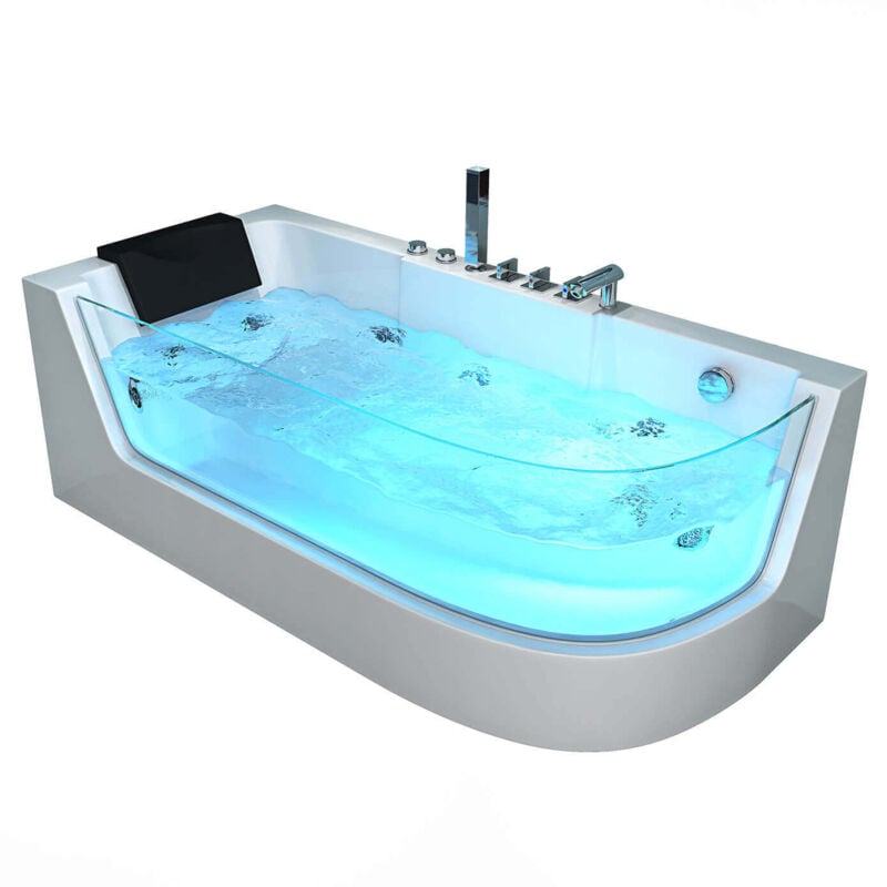 Home Deluxe - Whirlpool Badewanne mit Lichttherapie carica - 170 x 80 cm Ausrichtung: Rechts Badewanne Acrylwanne Badezimmer Sanitäracryl